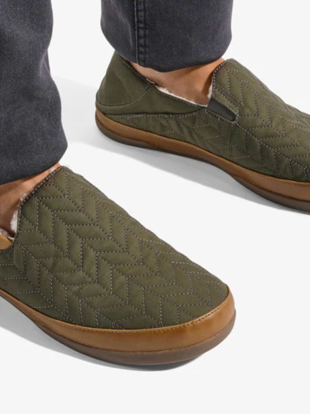 NEW OluKai Hanohano II Quilted Slippers Husk Olive Men's 11